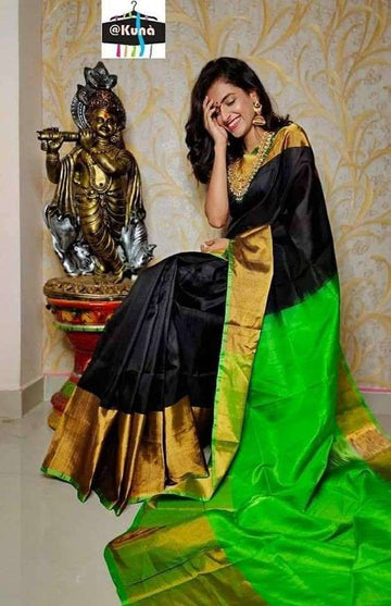 UPPADA SILK SAREE Black With Green Color